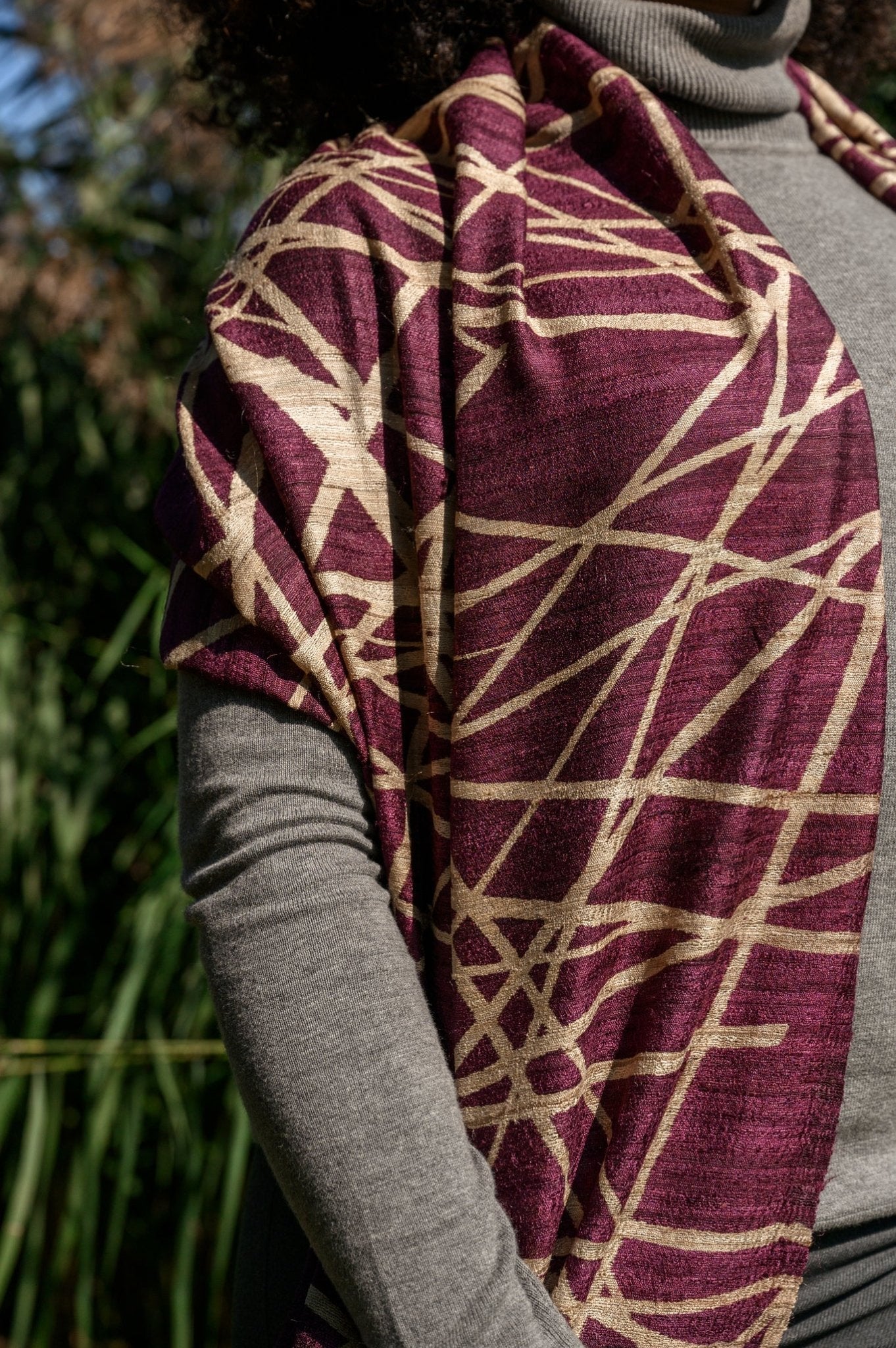 Burgundy Lattice Peace Silk Scarf - Image 2