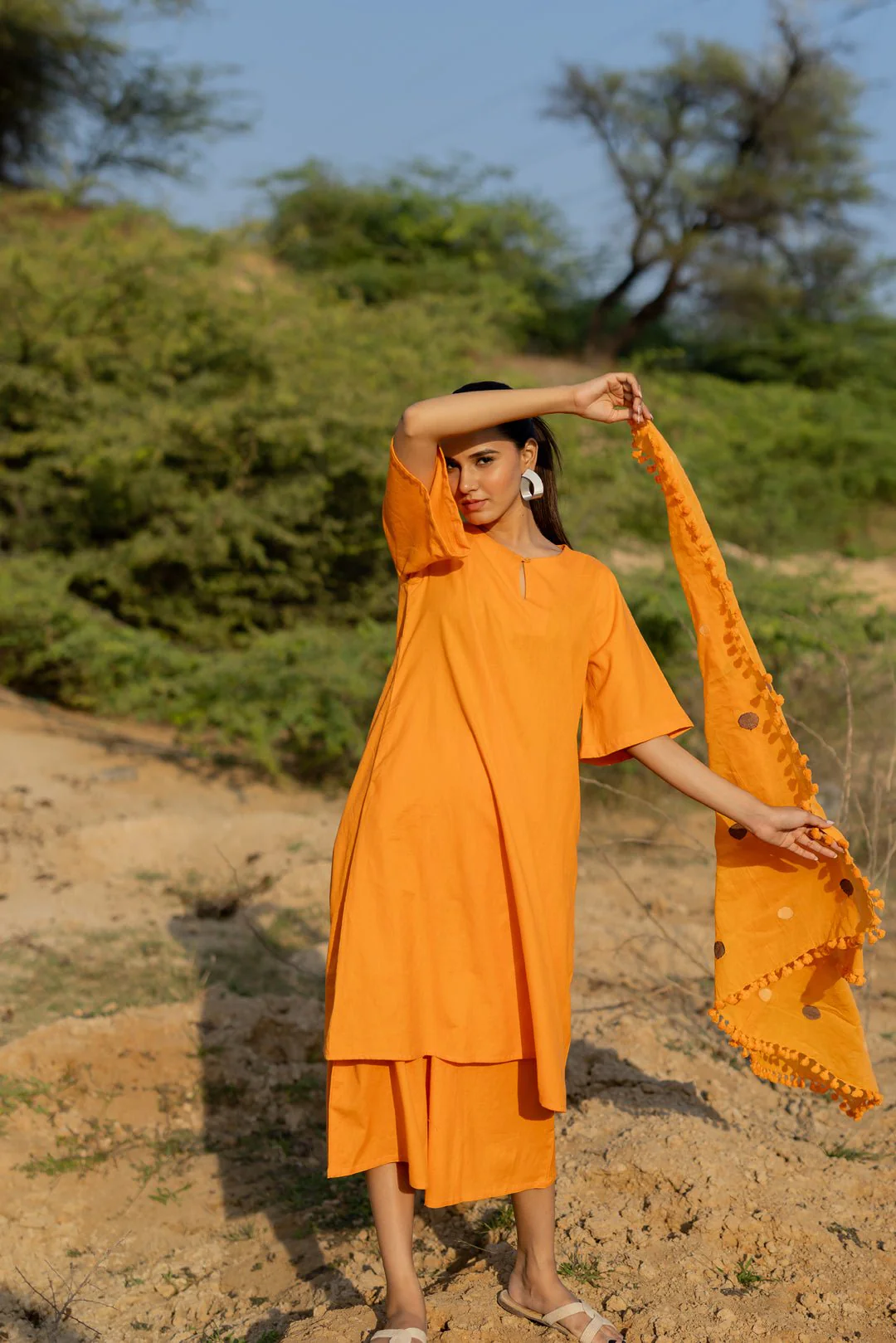 Carrot Orange Kurta and Culottes Set - Image 3
