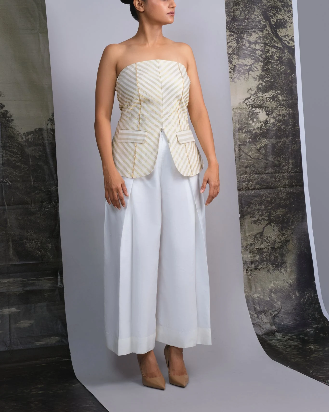 Chanderi Striped Tube and Silk Trousers Set - Image 3