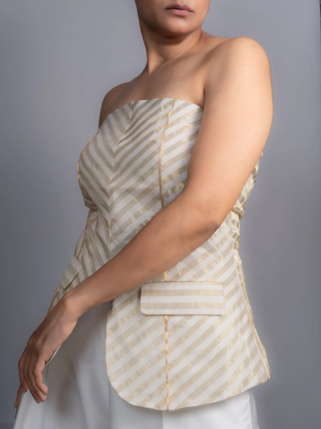 Chanderi Striped Tube and Silk Trousers Set - Image 4