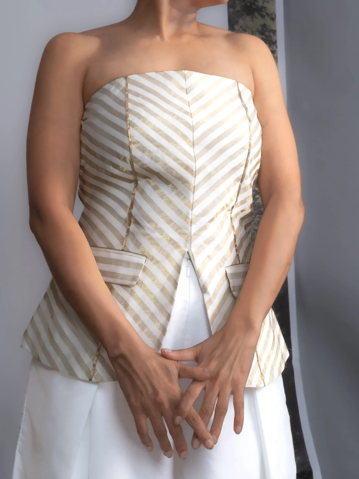 Chanderi Striped Tube and Silk Trousers Set - Image 6