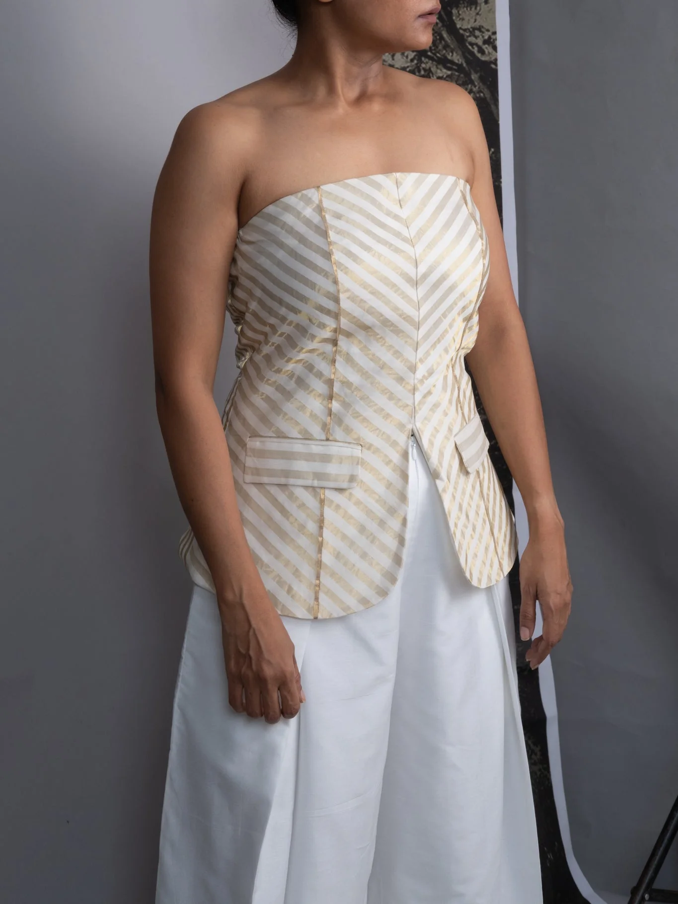 Chanderi Striped Tube and Silk Trousers Set - Image 7