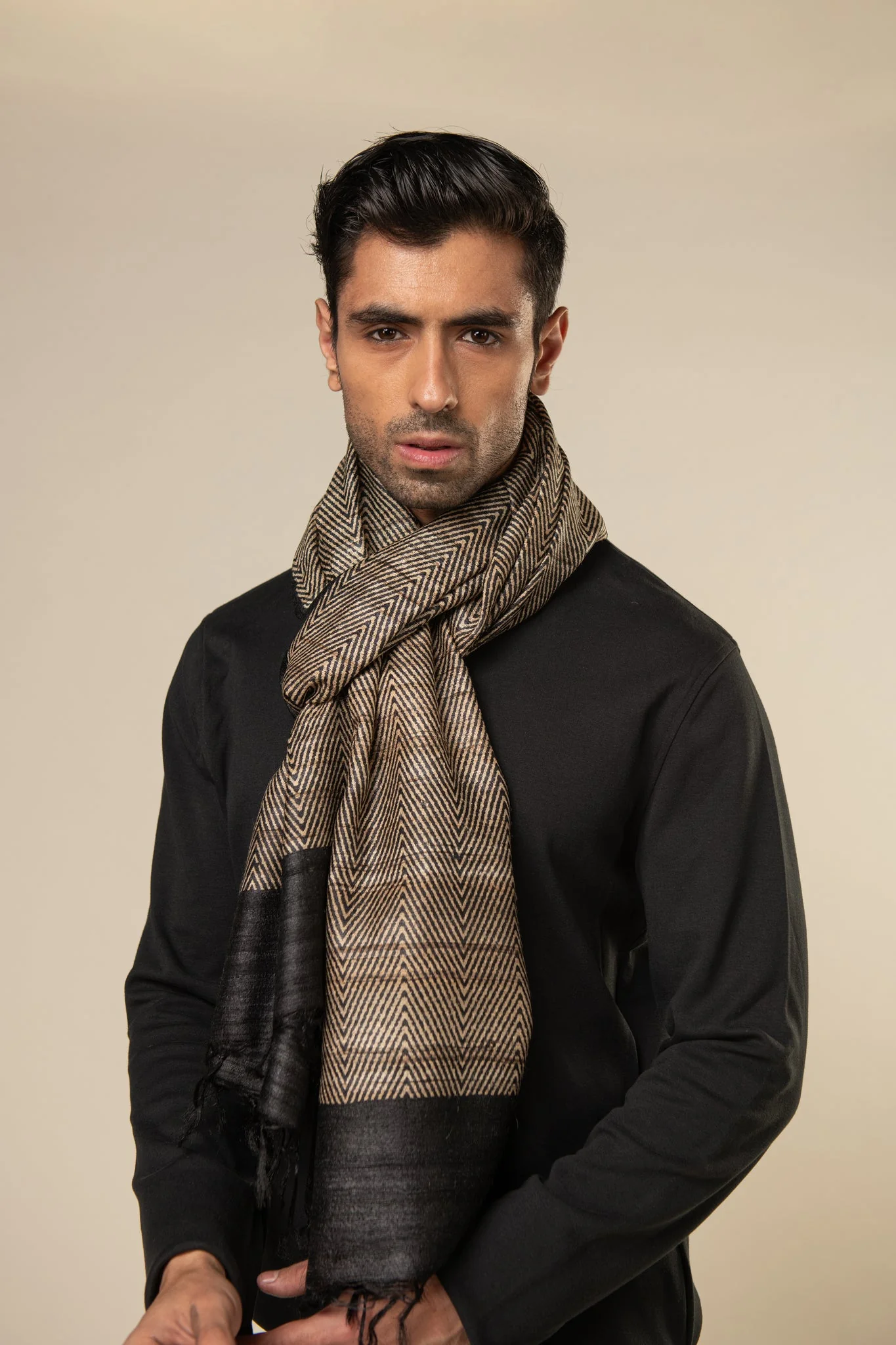 Classic Pinstripe Tussar Peace Silk Scarf - Image 2