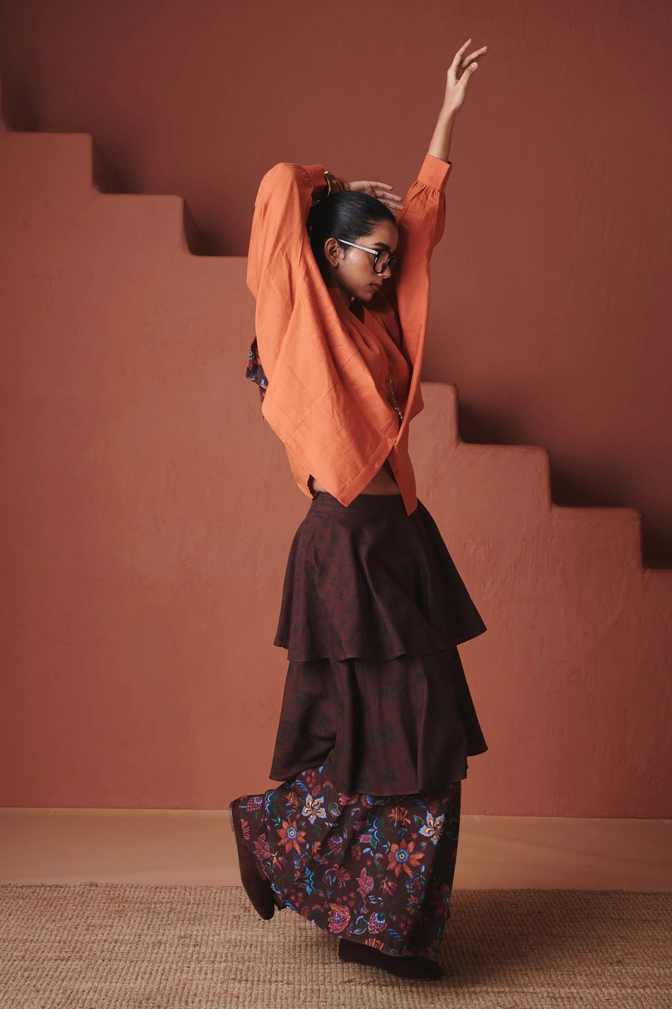 Coffee Chintz Co-Linen Tiered Skirt - Image 3
