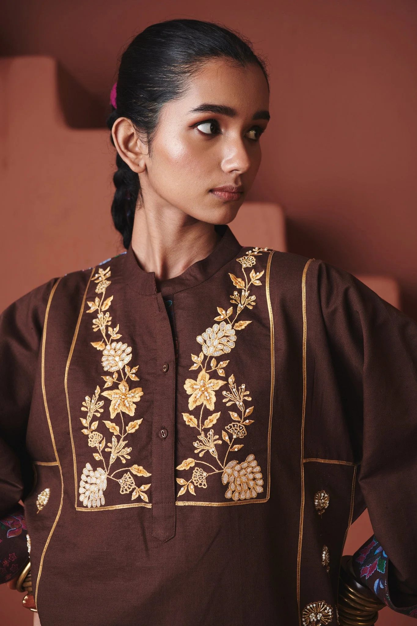 Coffee Co-Linen Multi-Panelled Kurta Set - Image 2