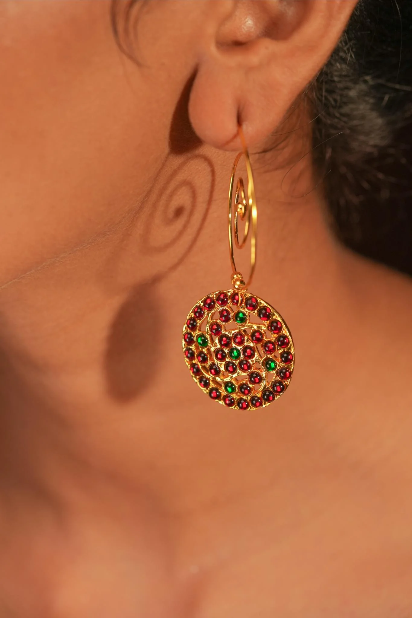 Contemporary Earring with Spiral Hook and Round Motif - Image 2