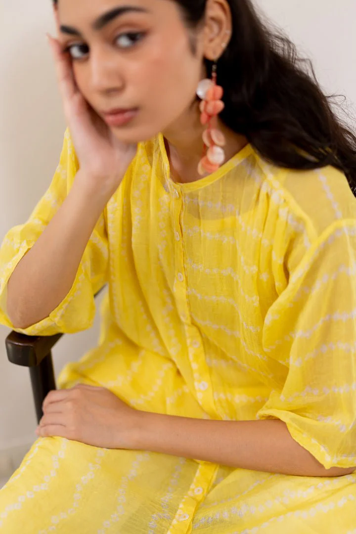 Corn Yellow Bandhej Tunic with White Pants - Image 4