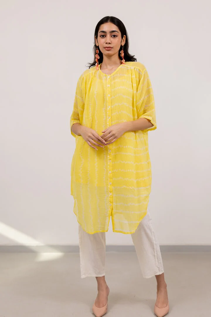 Corn Yellow Bandhej Tunic with White Pants - Image 5