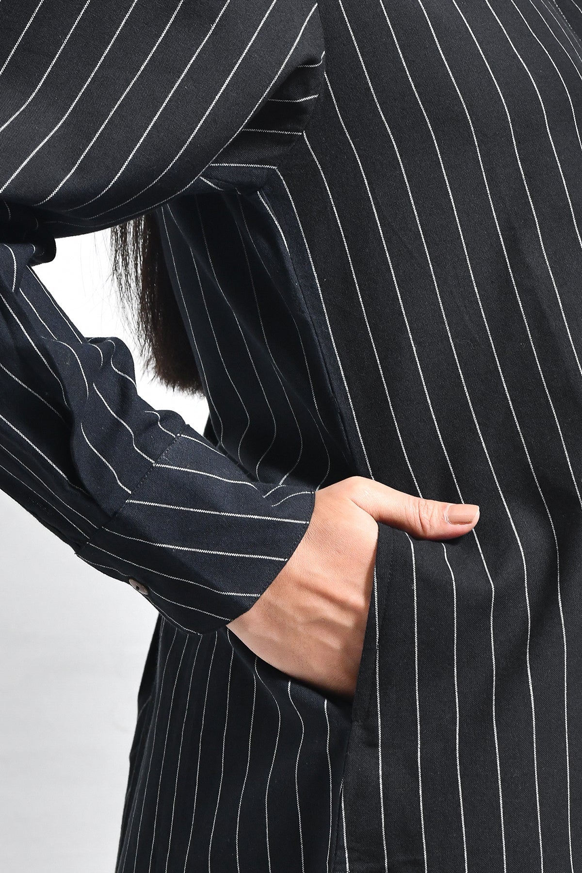Cotton Stripes Box Pleat Co-ord (Set of 2) - Black - Image 2