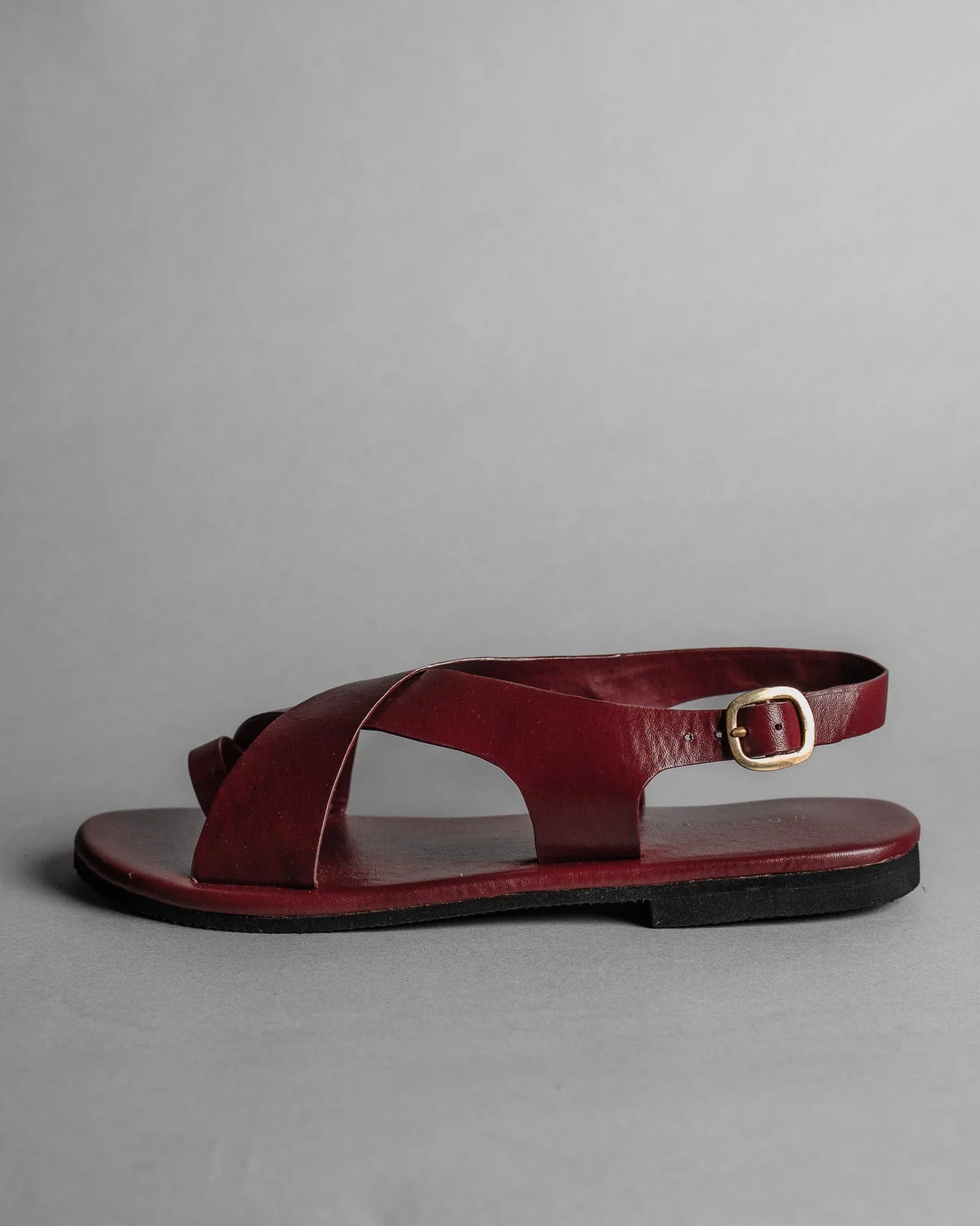Crossover Strap Leather Women's Sandals - Wine - Image 2