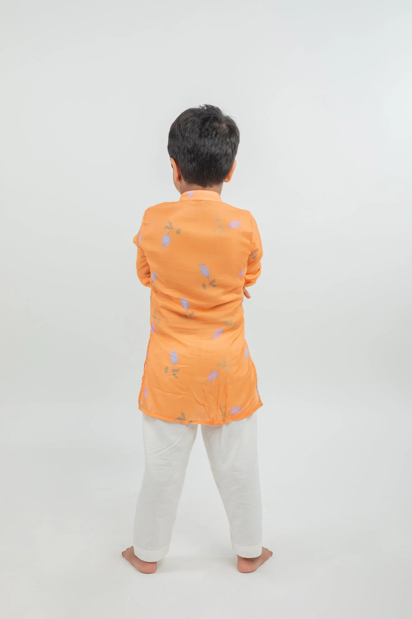 Digital Print Muslin Kurta Pajama In Orange - Image 3