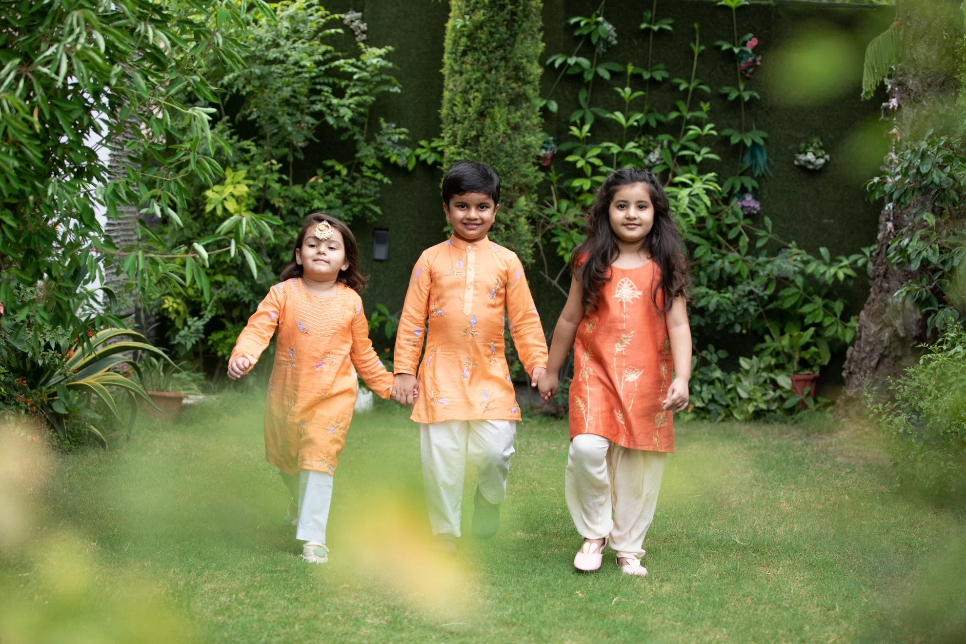 Digital Print Muslin Kurta Pajama In Orange - Image 4