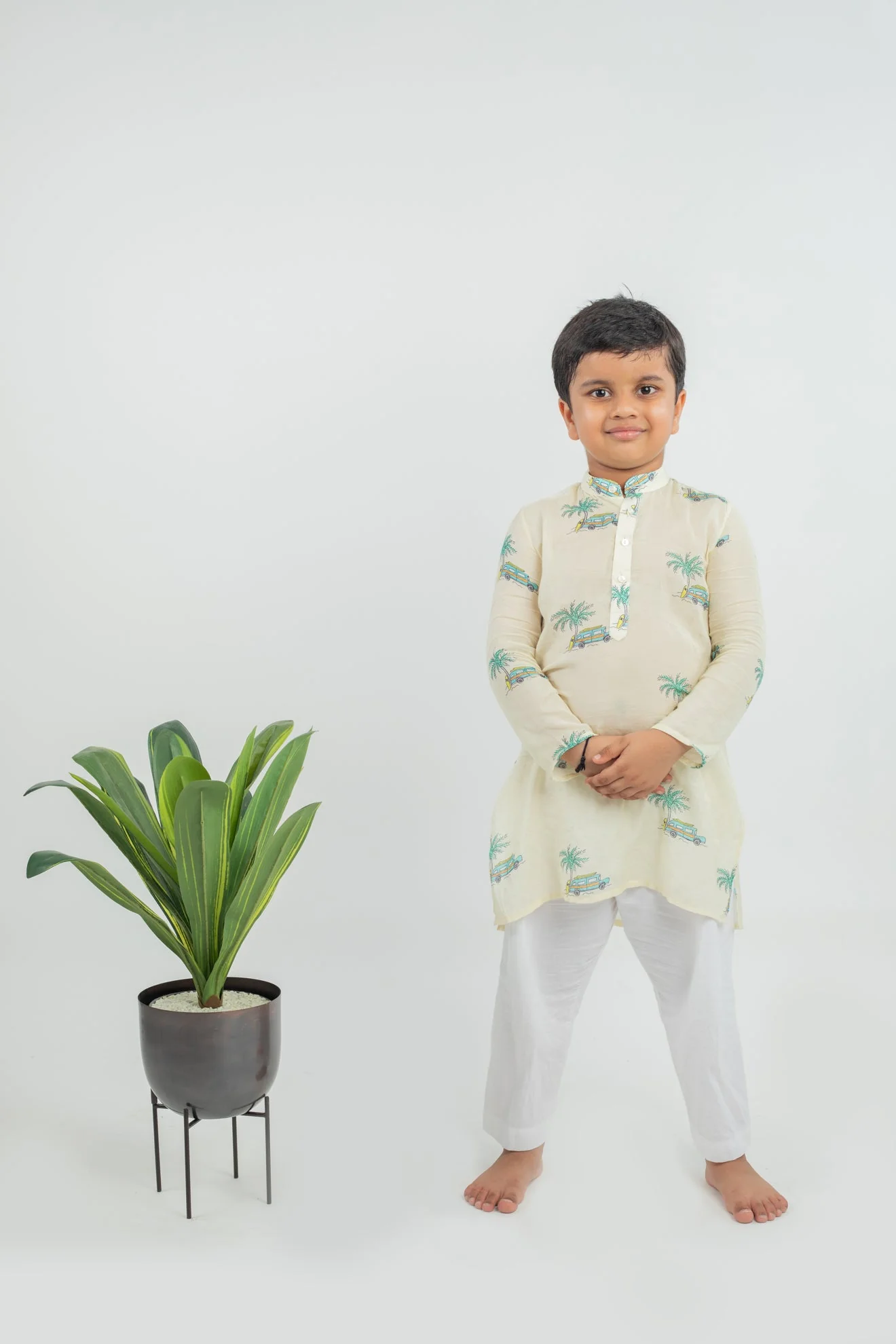 Digital Print Muslin Kurta Pajama In Yellow