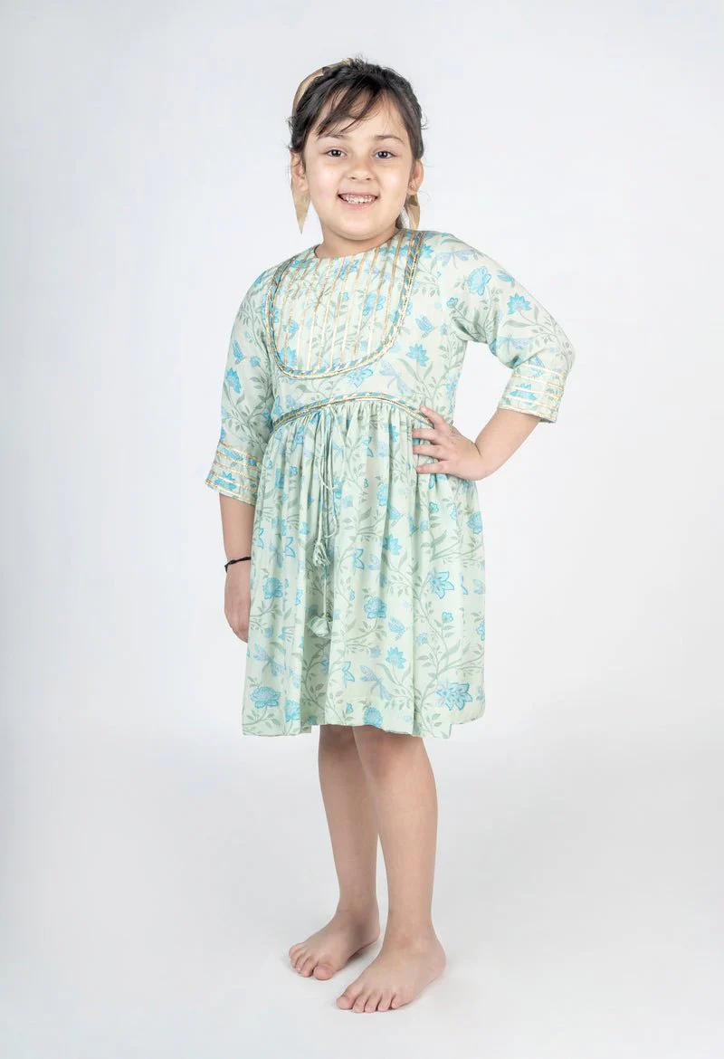 Dragon Fly Printed Muslin Lace Dress