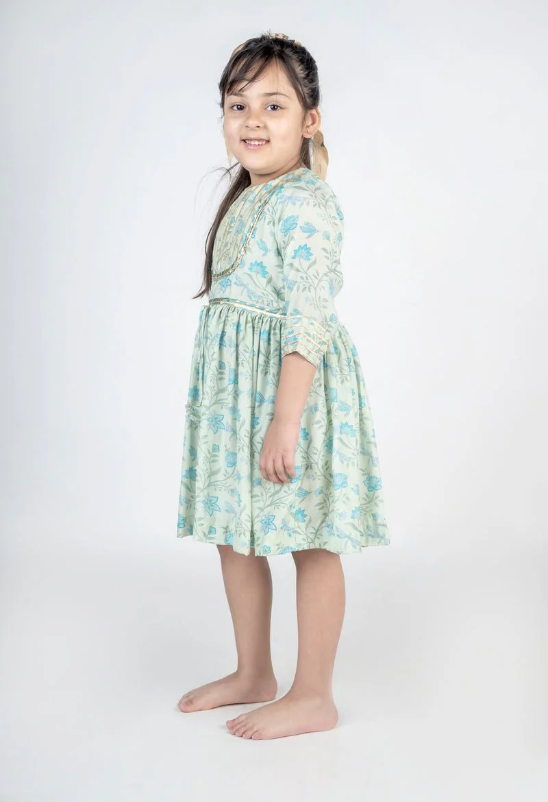 Dragon Fly Printed Muslin Lace Dress - Image 2