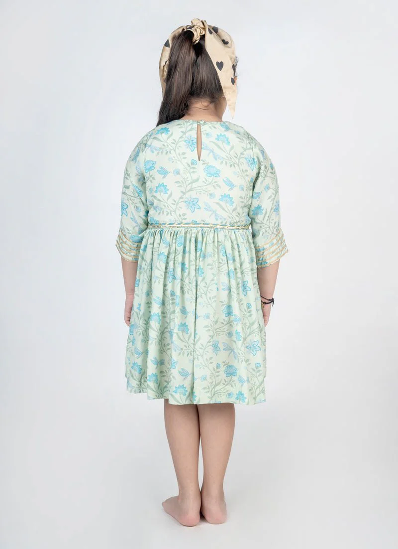 Dragon Fly Printed Muslin Lace Dress - Image 4