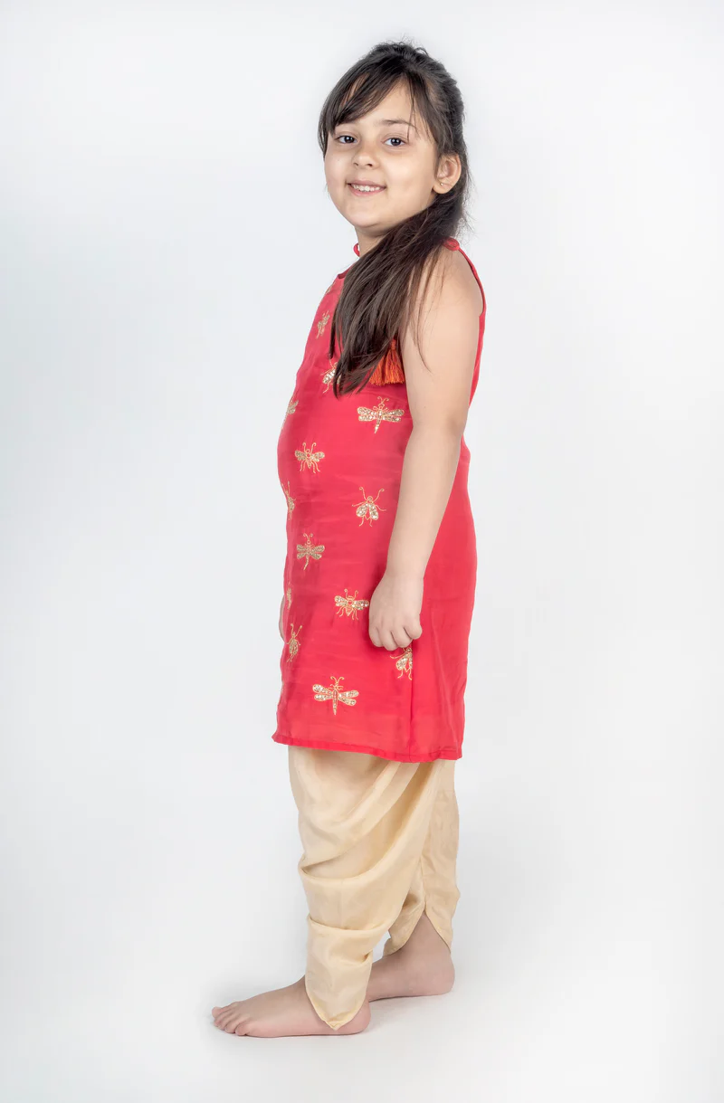 Dragonfly Hand Embroidered Kurta Dhoti Set - Image 5