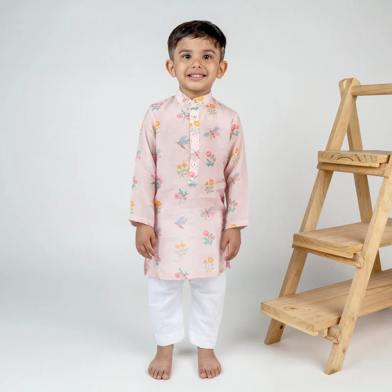 Dragonfly Pink Buta Printed Kurta Set - Image 2