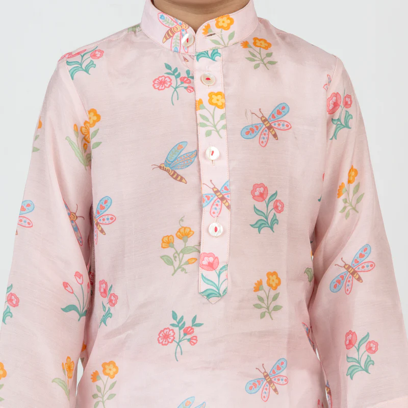 Dragonfly Pink Buta Printed Kurta Set - Image 3