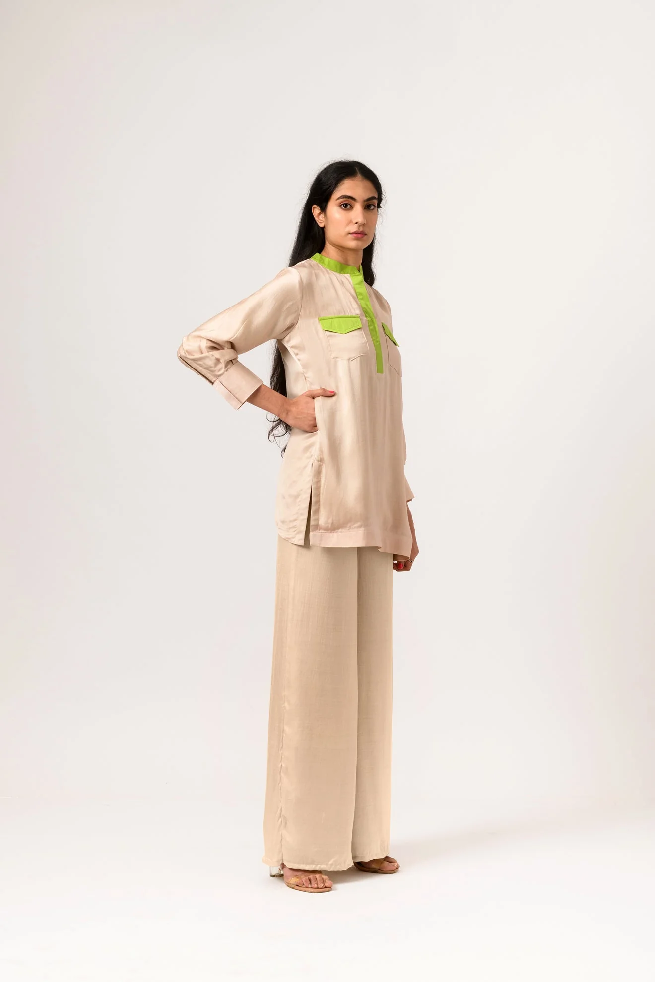 Ecru-Green Full Co-ord Set - Image 2
