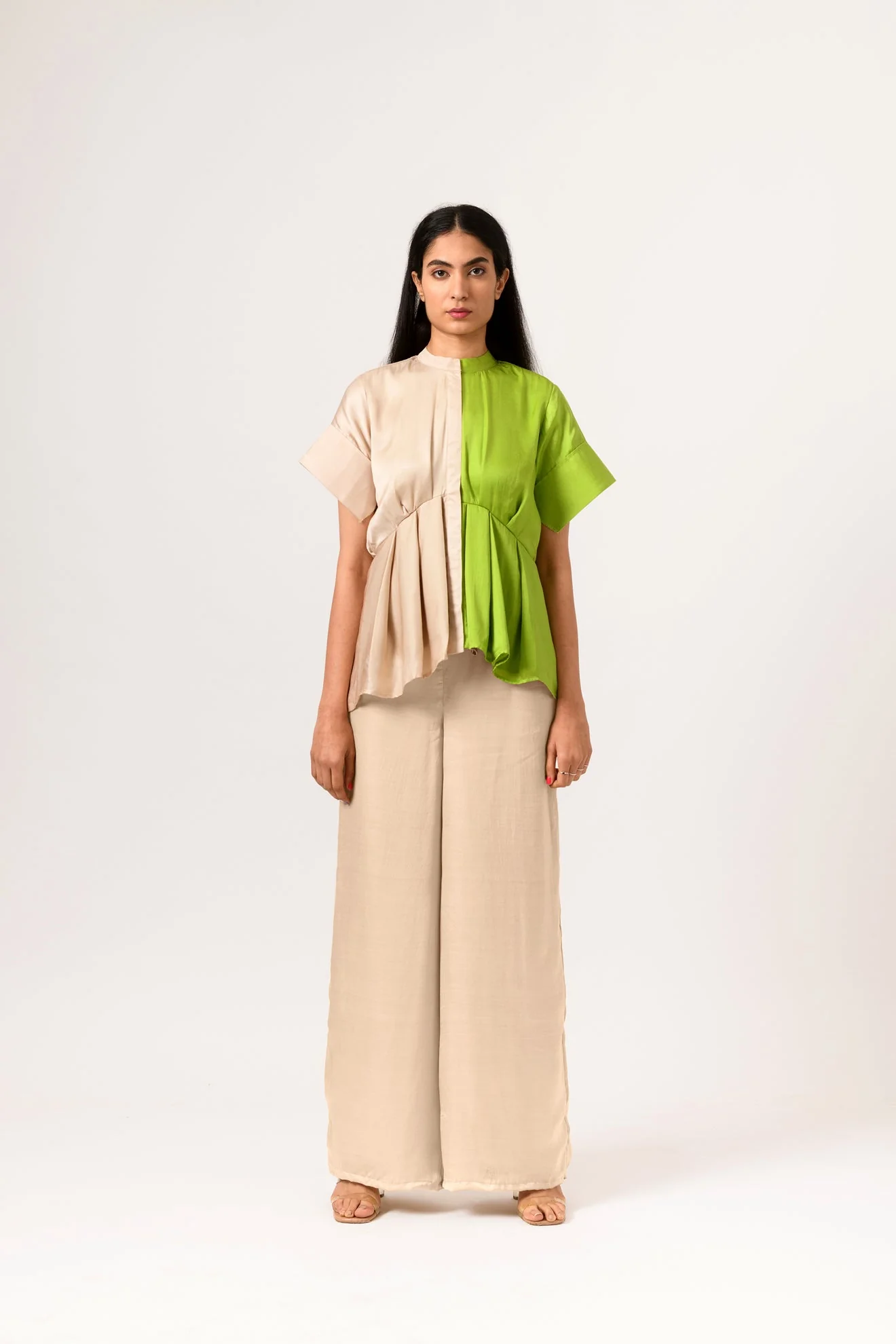 Ecru-Green Half-Half Co-ord Set - Image 2