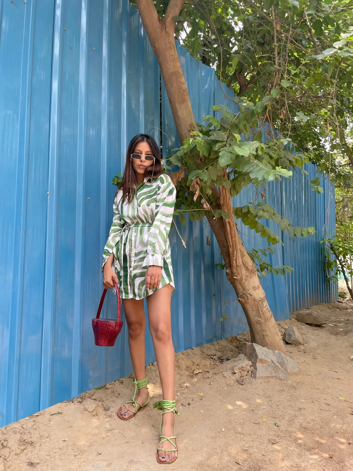 Everyday Shirt Dress in Abstract Green - Image 3