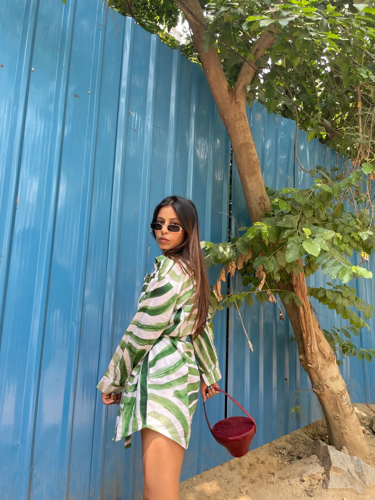 Everyday Shirt Dress in Abstract Green - Image 4