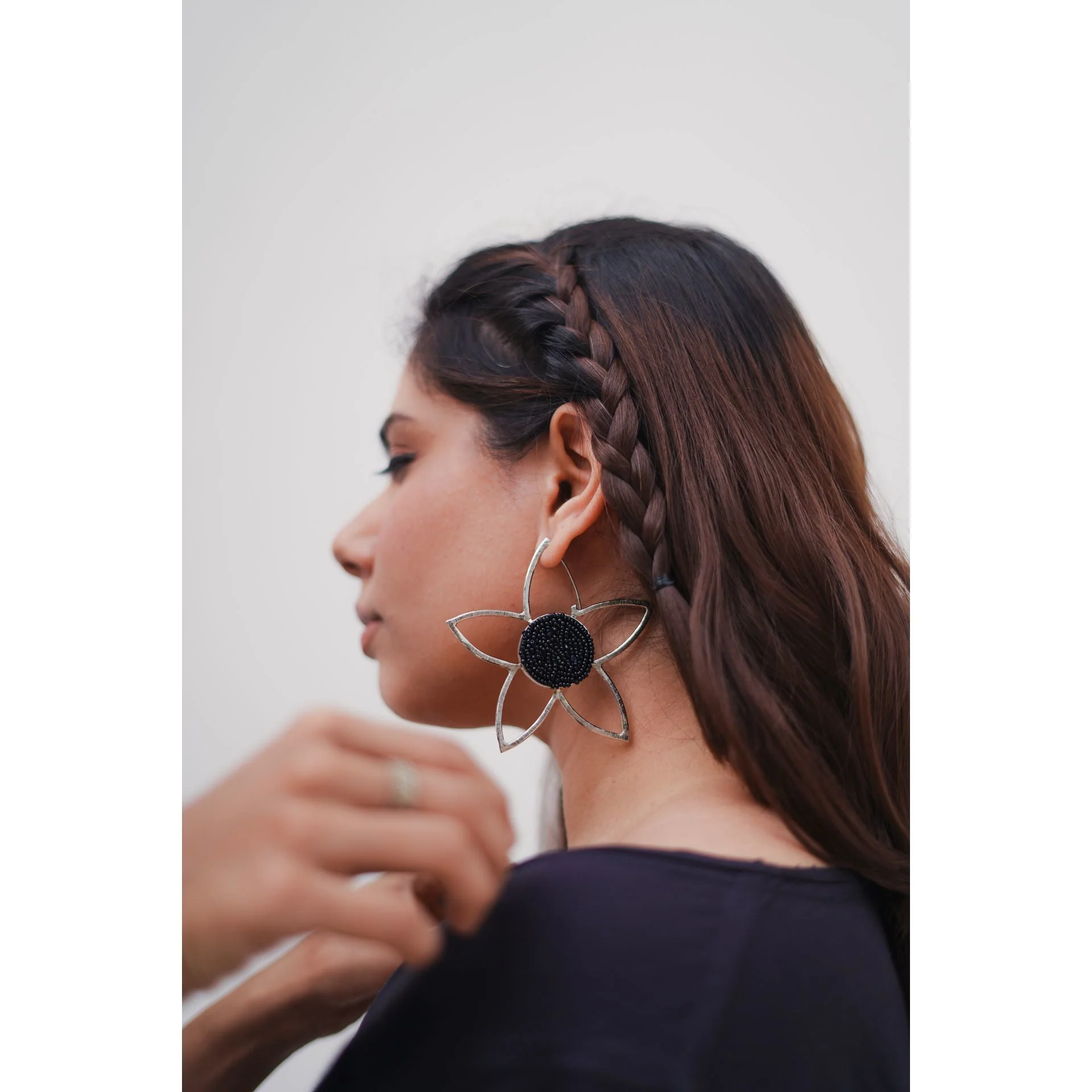 Full Mogra Frame Hoops in Silver - Image 2
