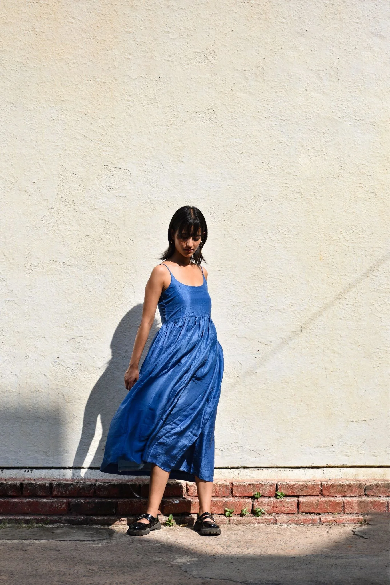 Gathered Silk Dress-Medium indigo - Image 3