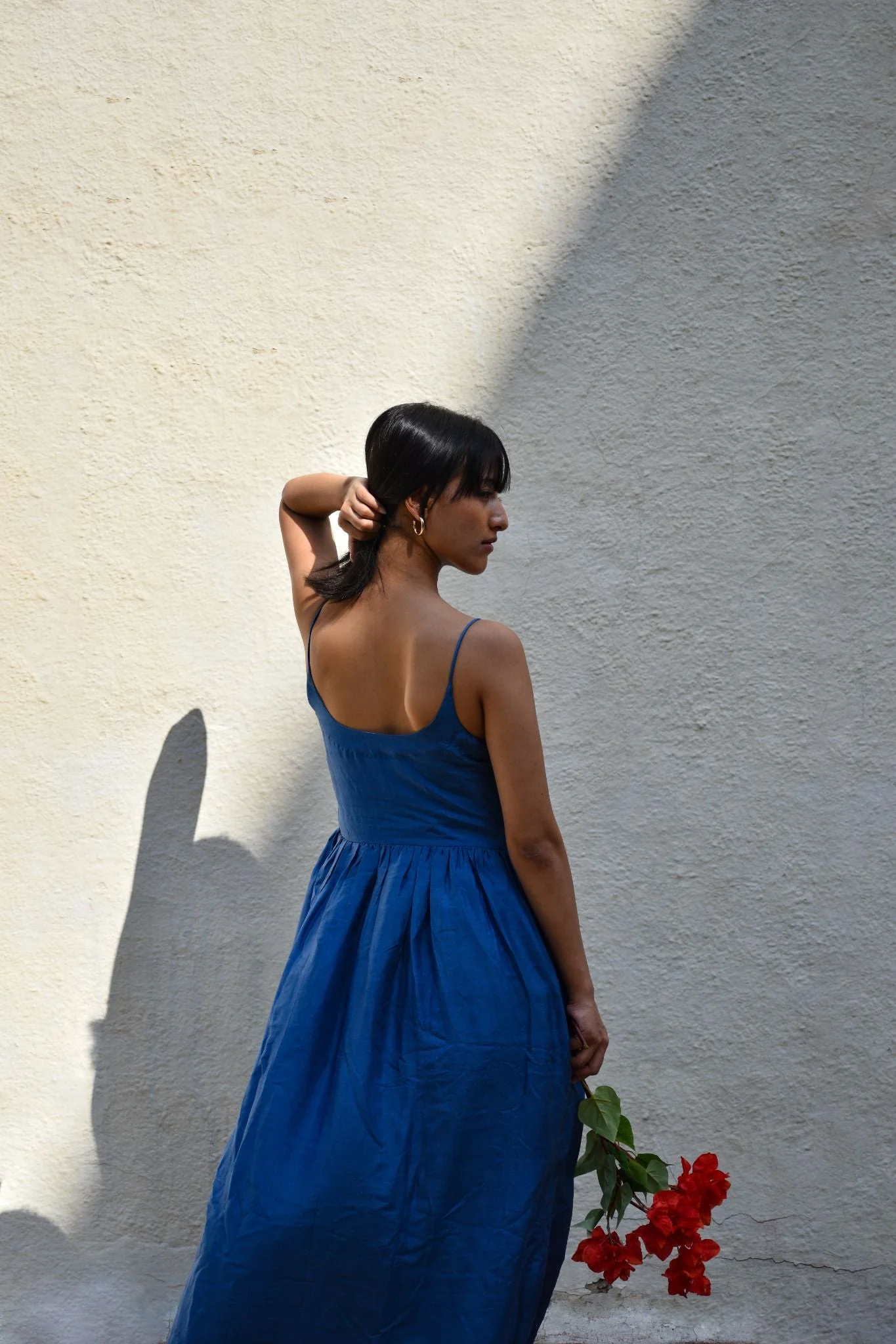 Gathered Silk Dress-Medium indigo - Image 5