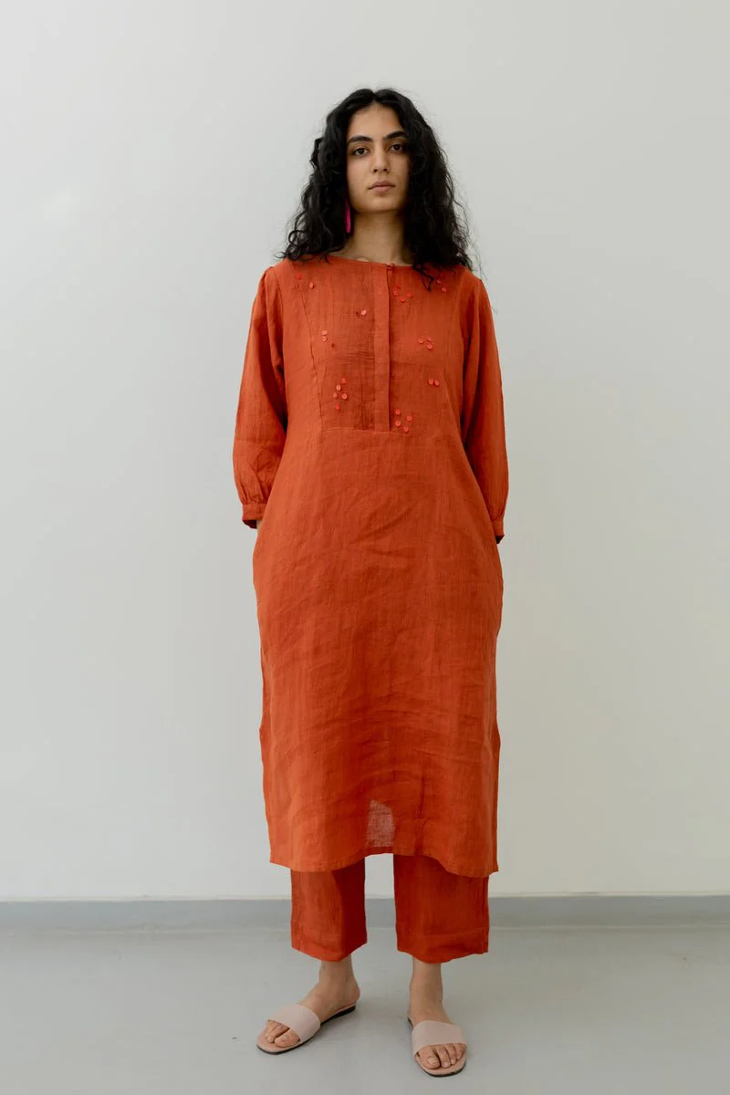 Ginger Orange Linen Kurta - Image 4