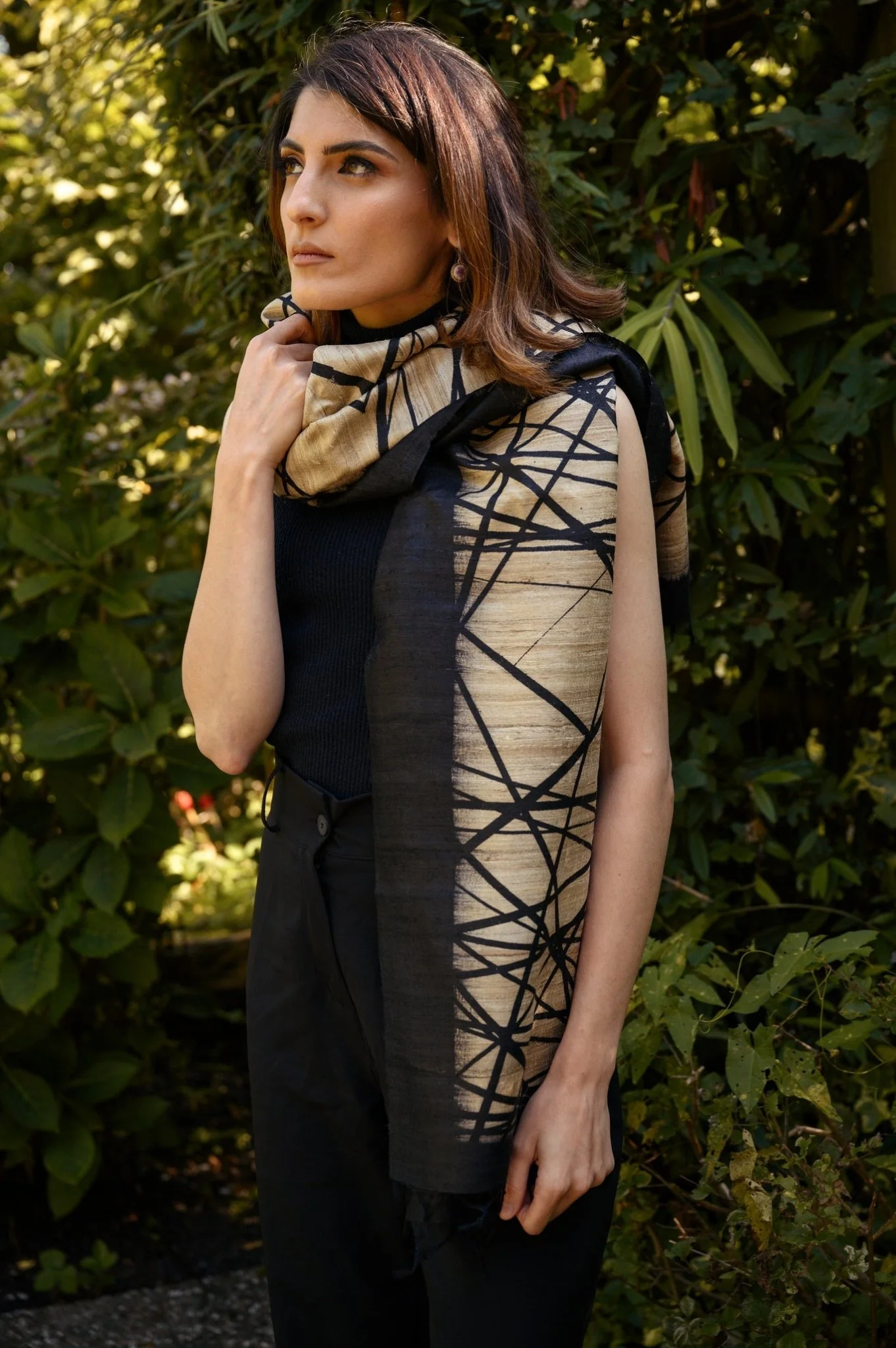 Gold Lattice Peace Silk Scarf - Image 3
