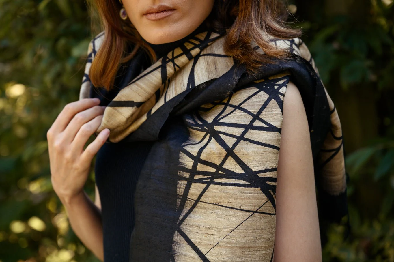 Gold Lattice Peace Silk Scarf - Image 4