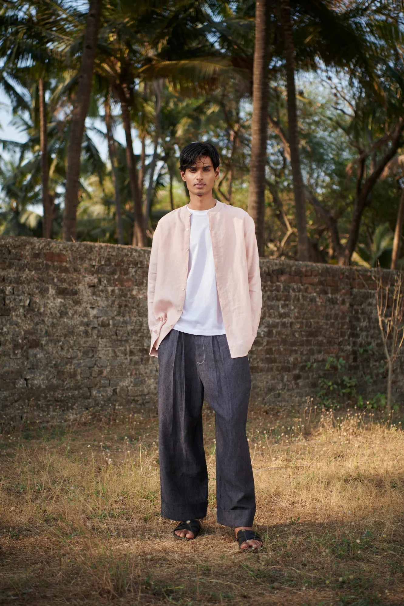 Graphite Linen Men's Baggy Pants
