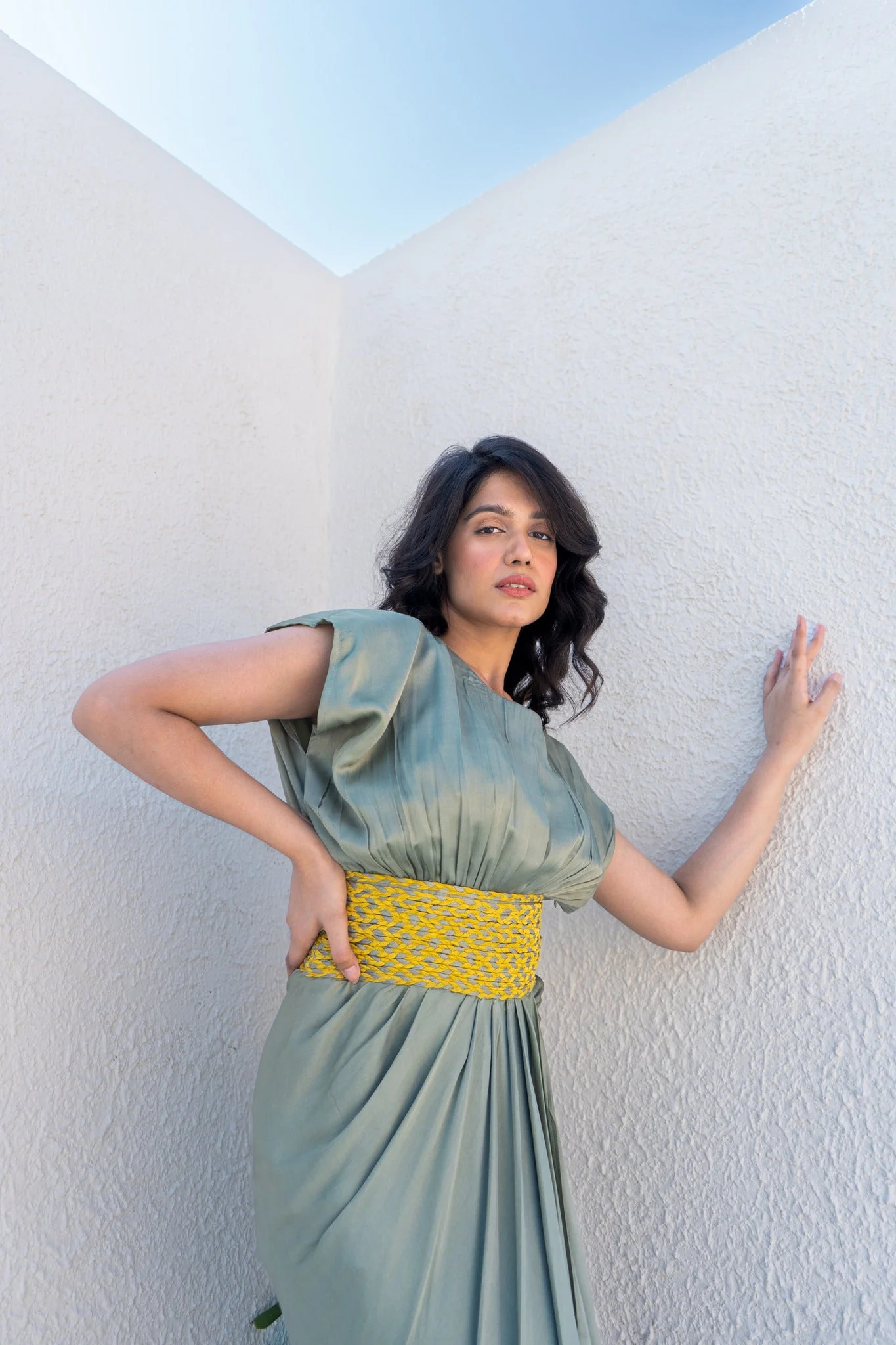 Green-Yellow Braided Cocktail Gown - Image 2