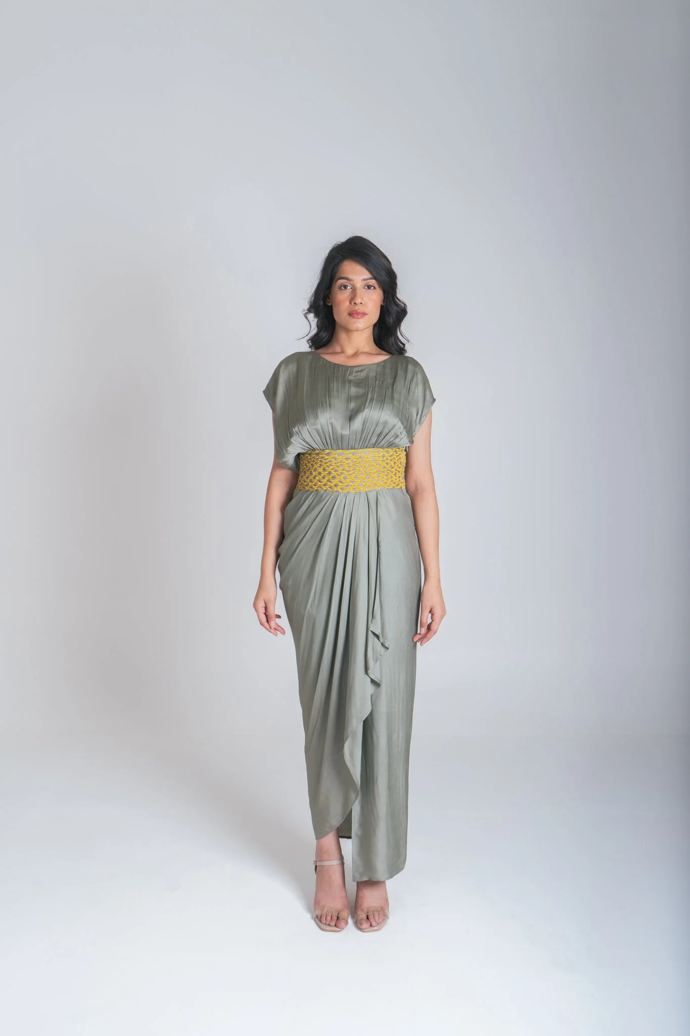Green-Yellow Braided Cocktail Gown - Image 5