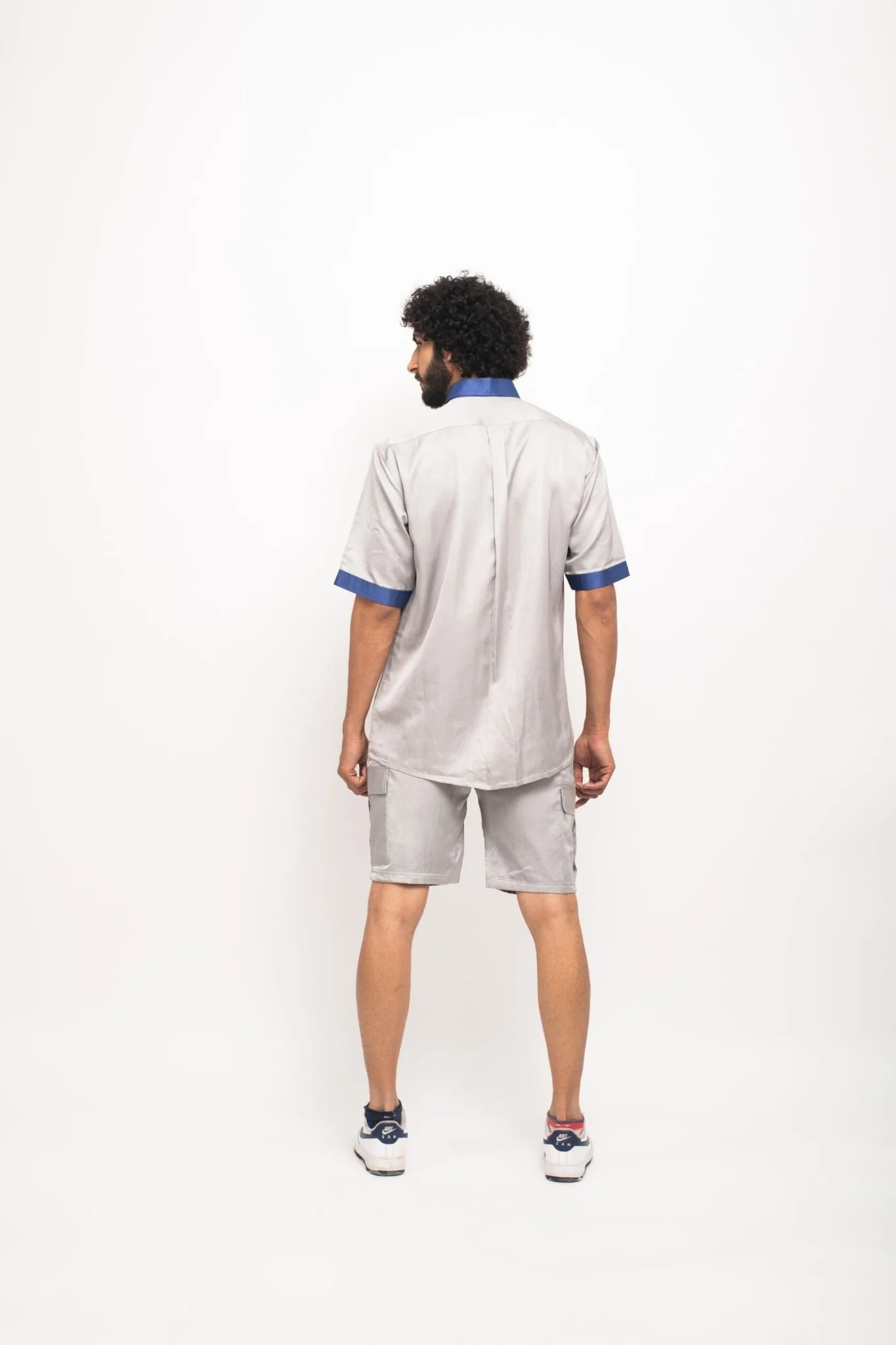 Grey-Blue Collar Colour Blocked Shirt - Image 4