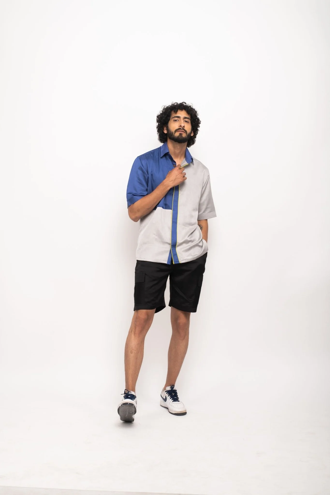 Grey-Blue Colour Blocked Shirt - Image 6