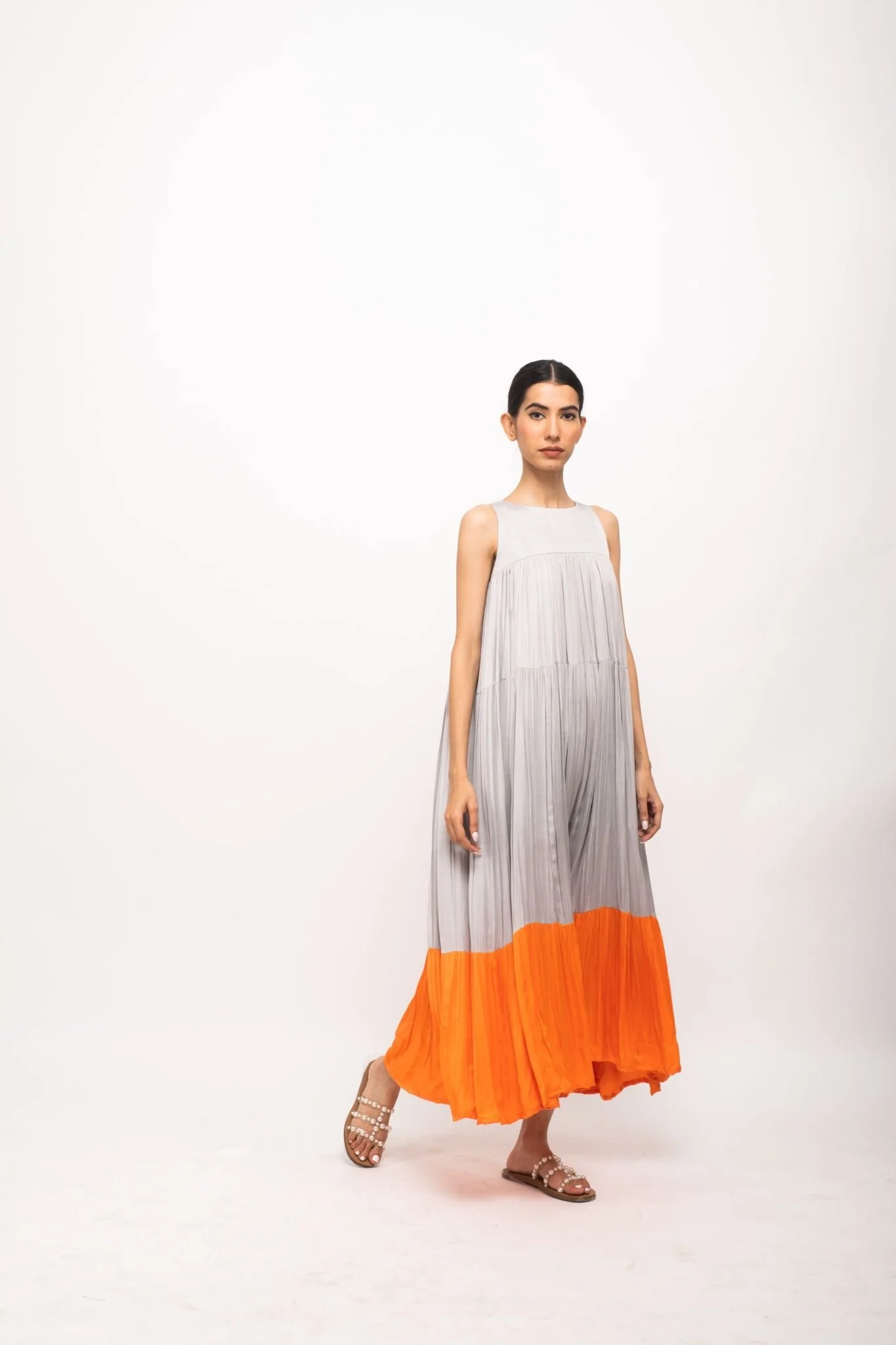 Grey-Orange Halter Neck Dress - Image 4