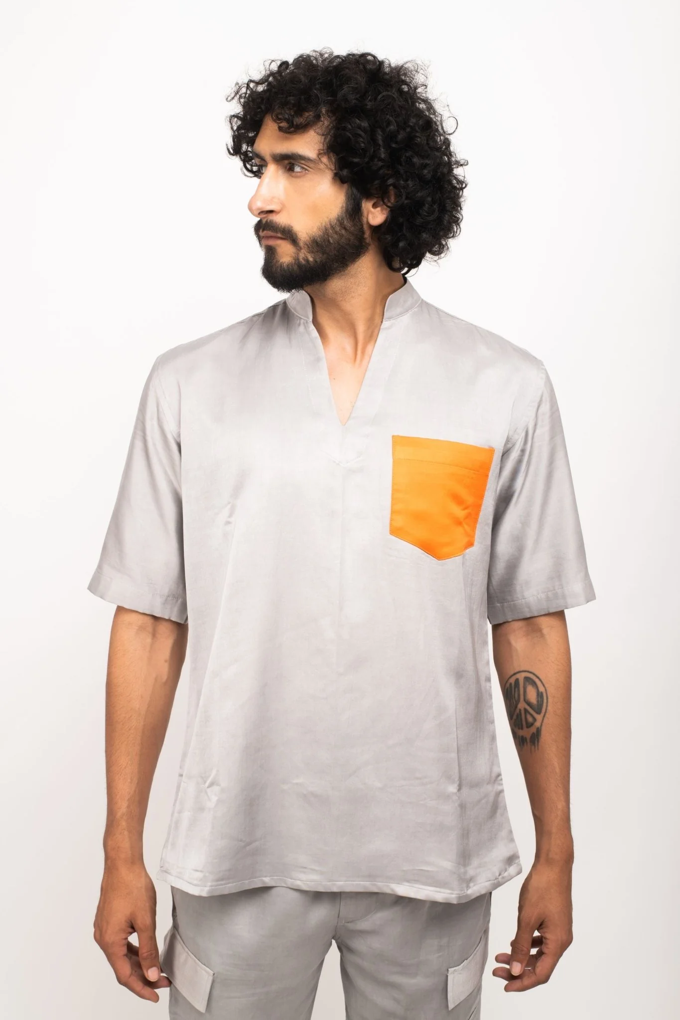 Grey-Orange Pocket Shirt - Image 2