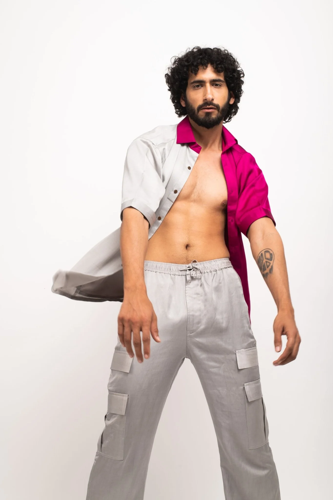 Grey-Wine Colour Blocked Shirt - Image 9