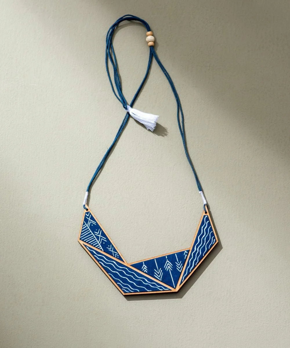 Hand Painted Blue Connecting Triangle Necklace - Image 2