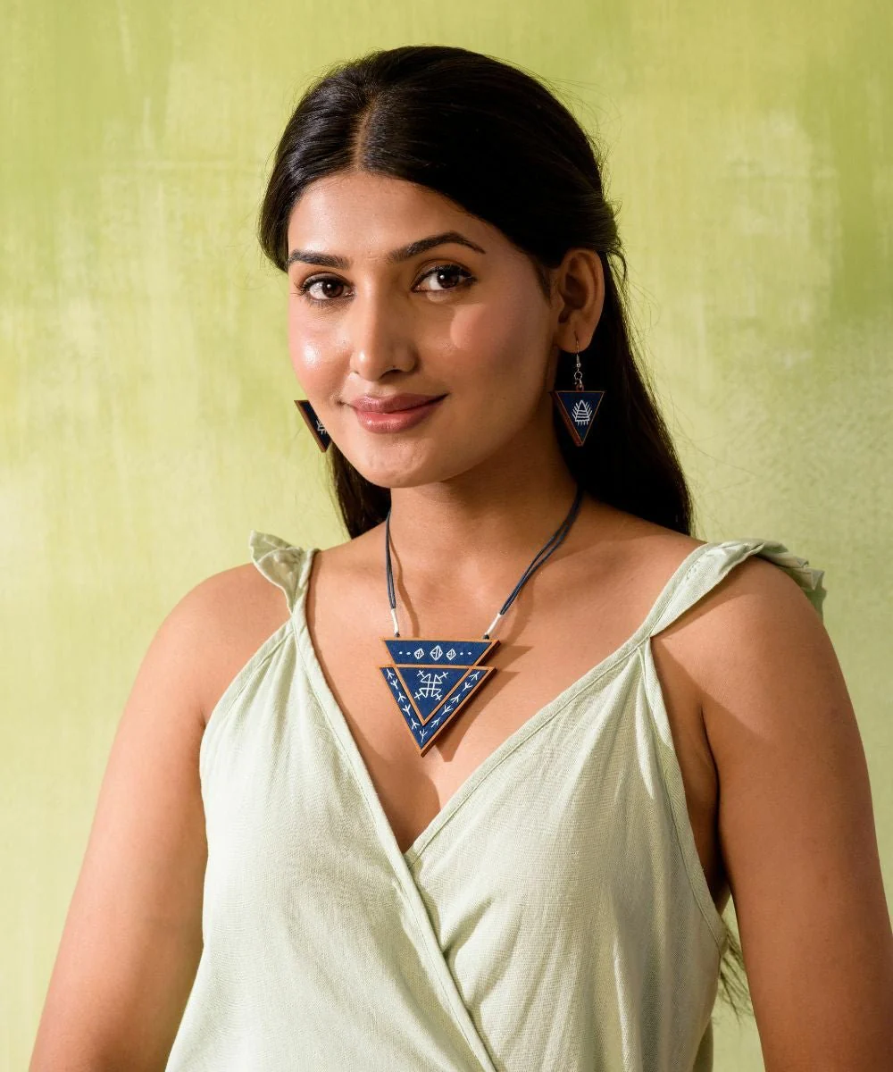 Hand Painted Blue Triangular Necklace
