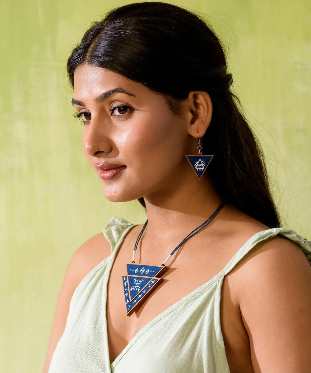 Hand Painted Blue Triangular Necklace - Image 2