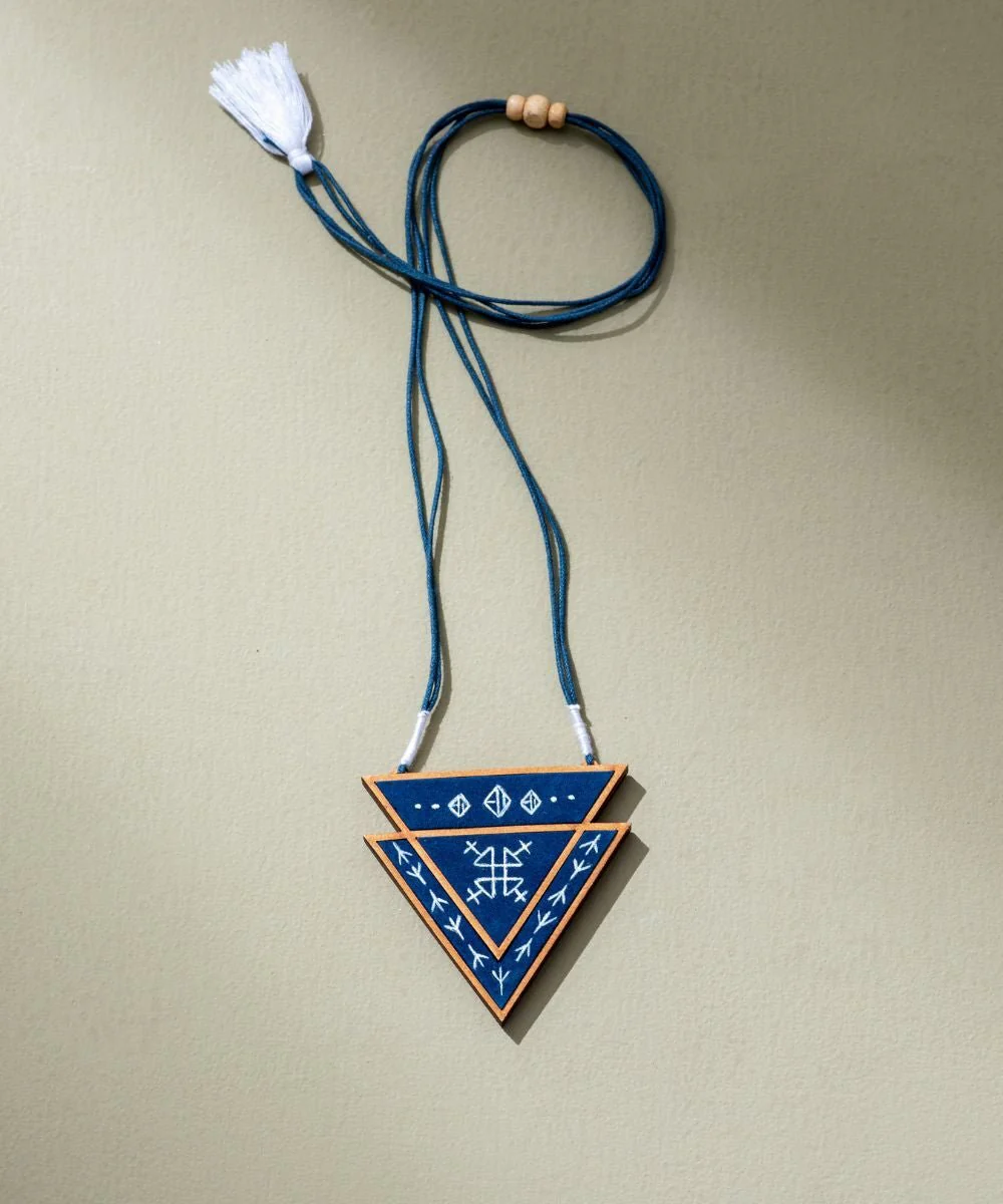 Hand Painted Blue Triangular Necklace - Image 3