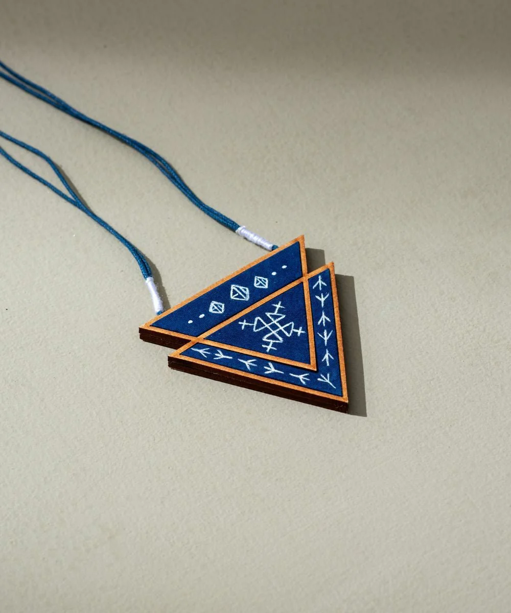 Hand Painted Blue Triangular Necklace - Image 4