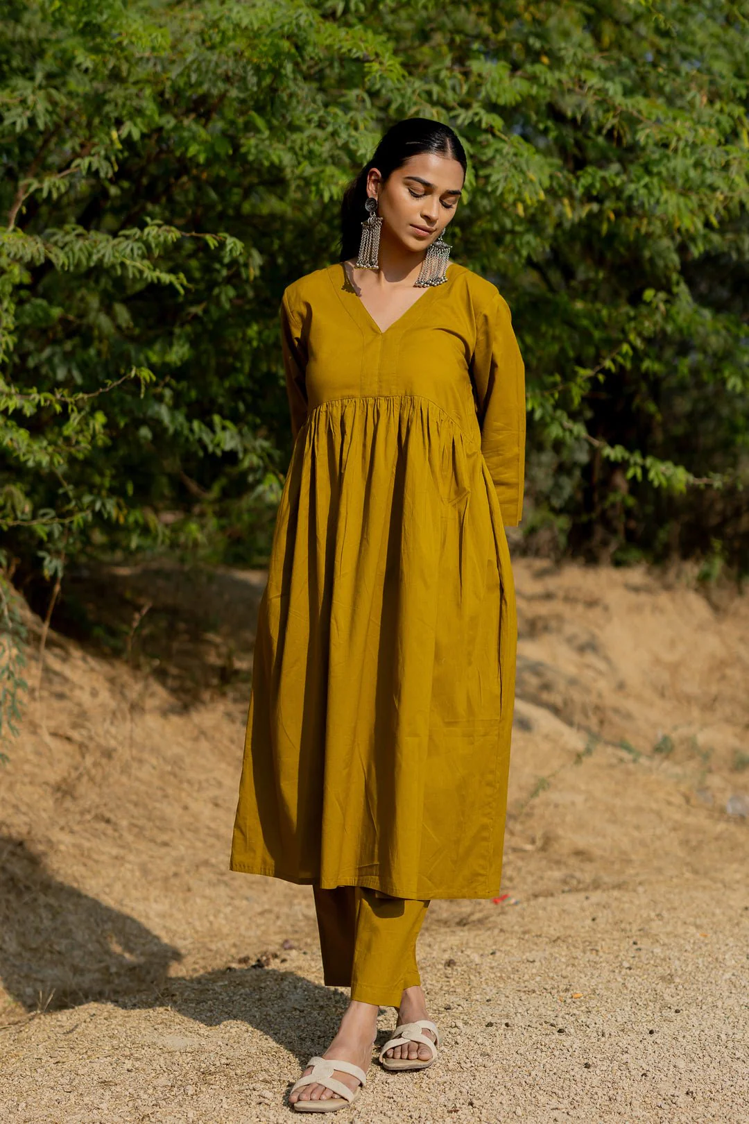 Henna Green Gathered Kurta Set