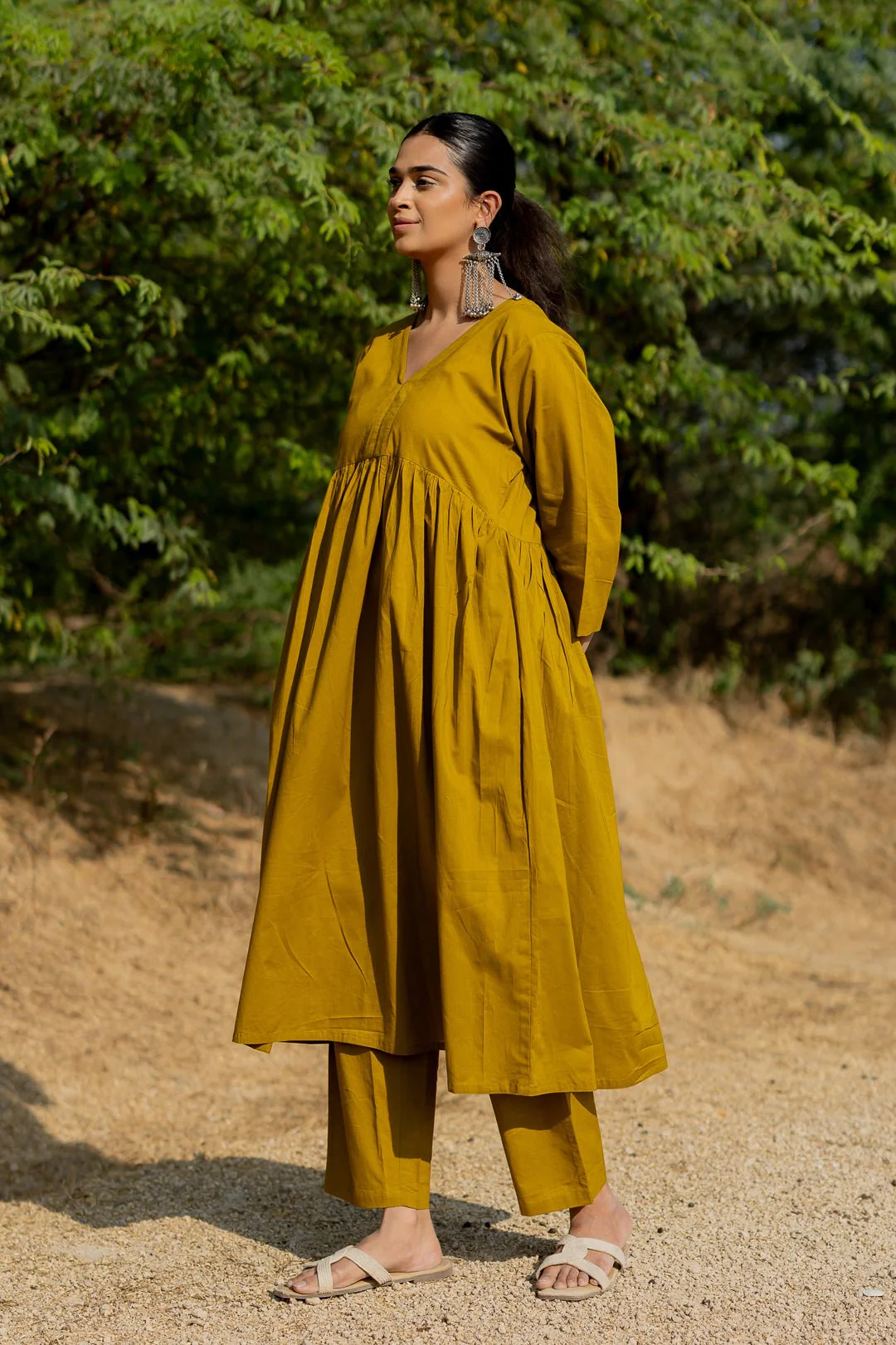 Henna Green Gathered Kurta Set - Image 3