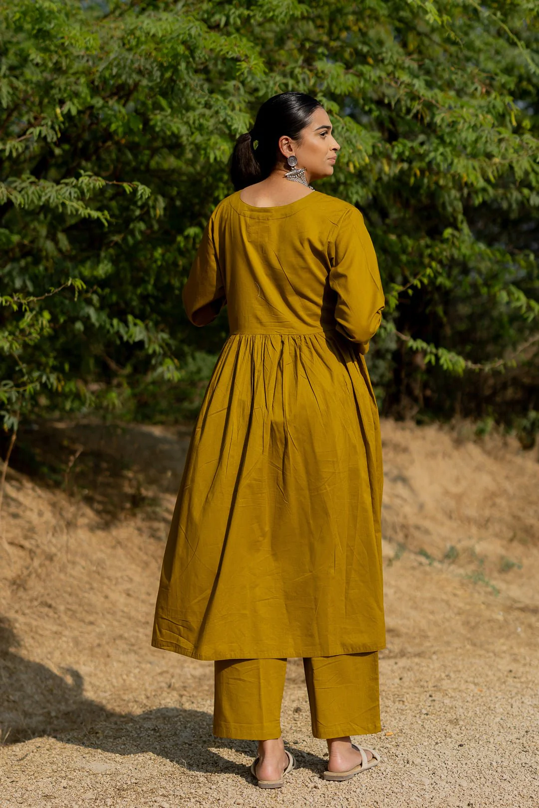 Henna Green Gathered Kurta Set - Image 4