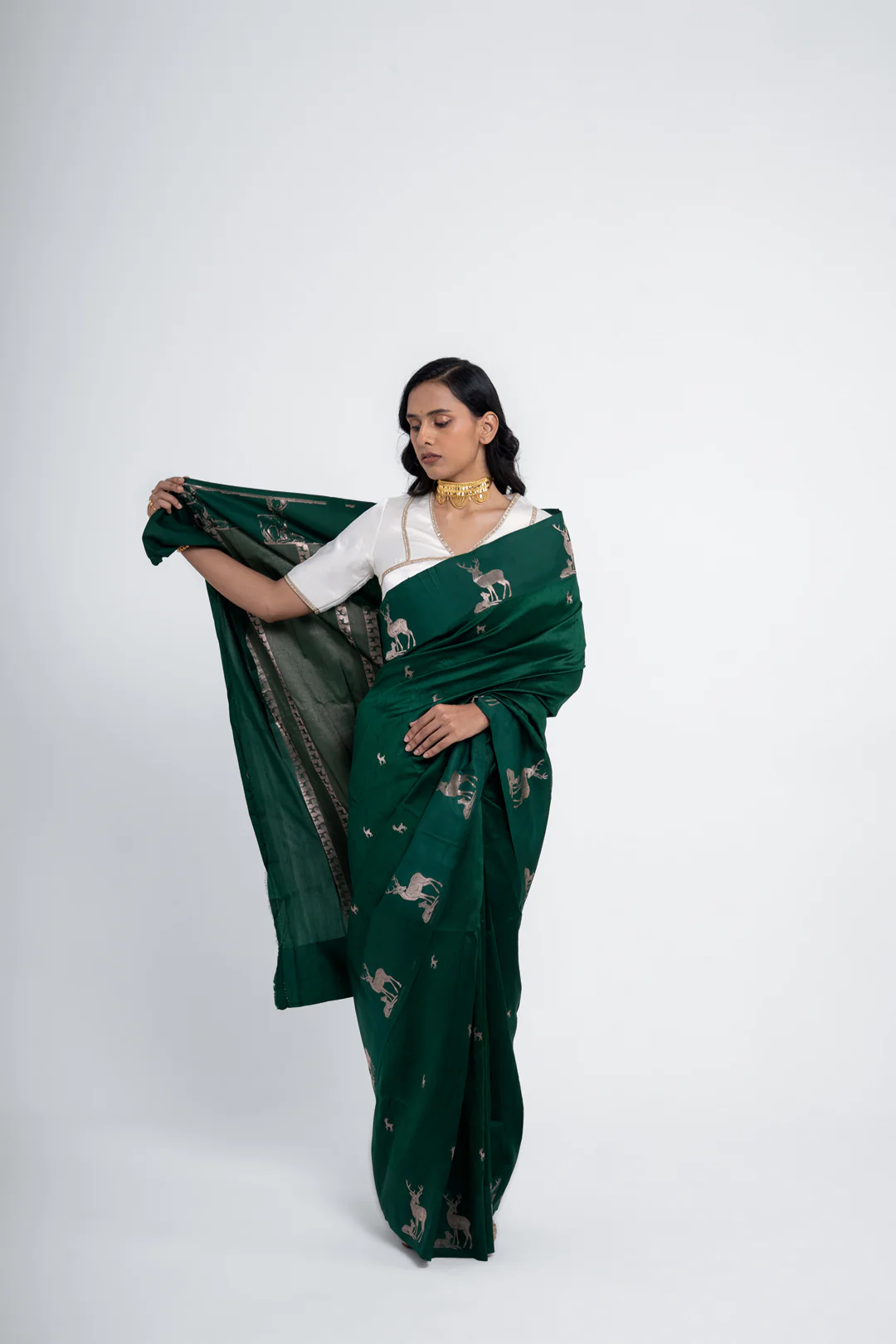 Hiran Green Pure Silk Saree - Image 2